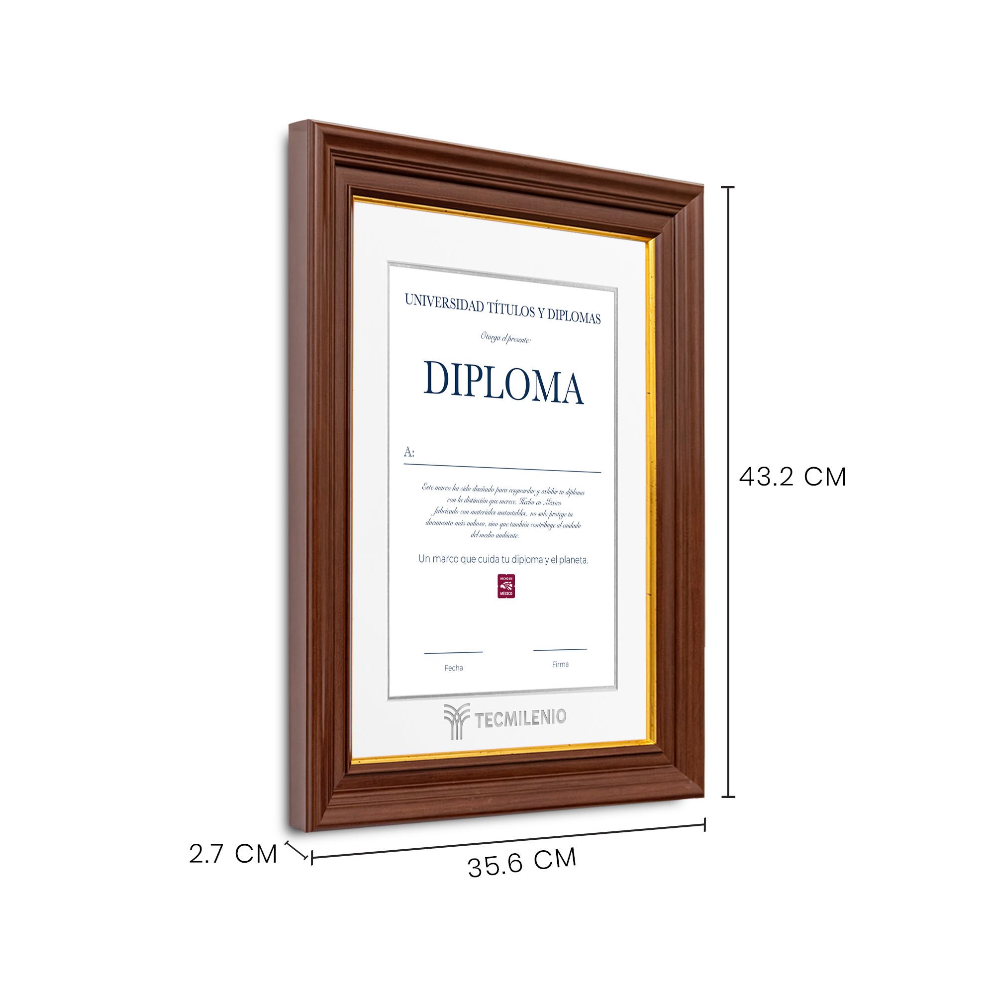 Diploma oficial Tecmilenio marco color nogal