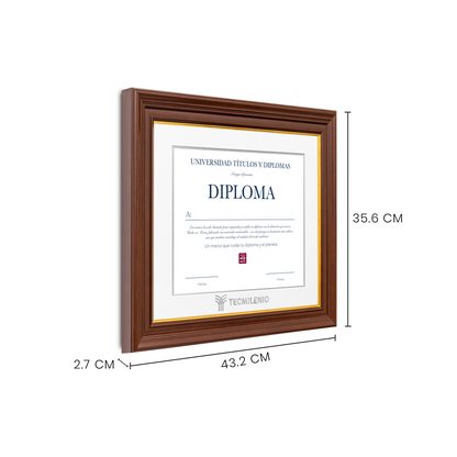 Diploma oficial Tecmilenio marco color nogal