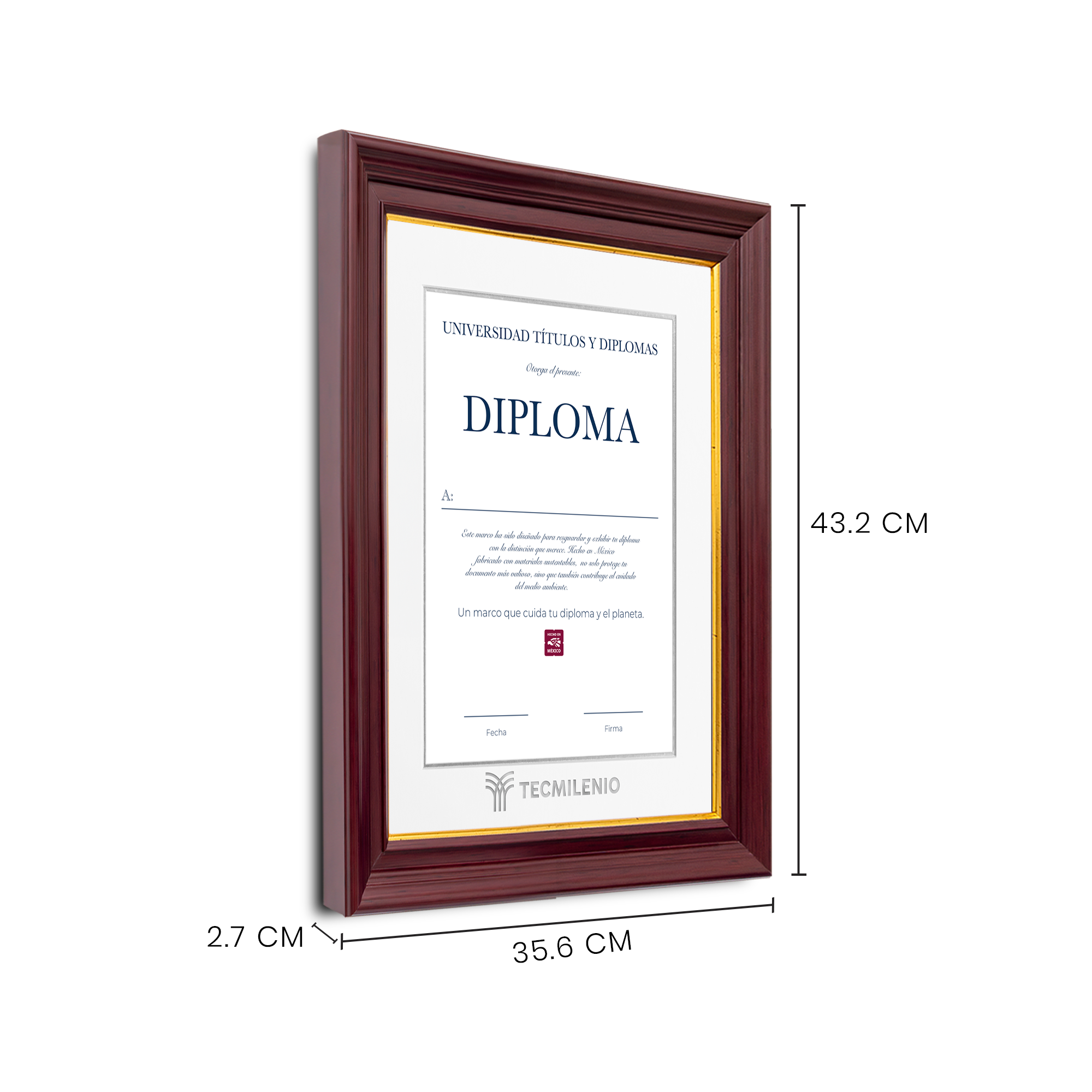 Diploma oficial Tecmilenio Marco color caoba
