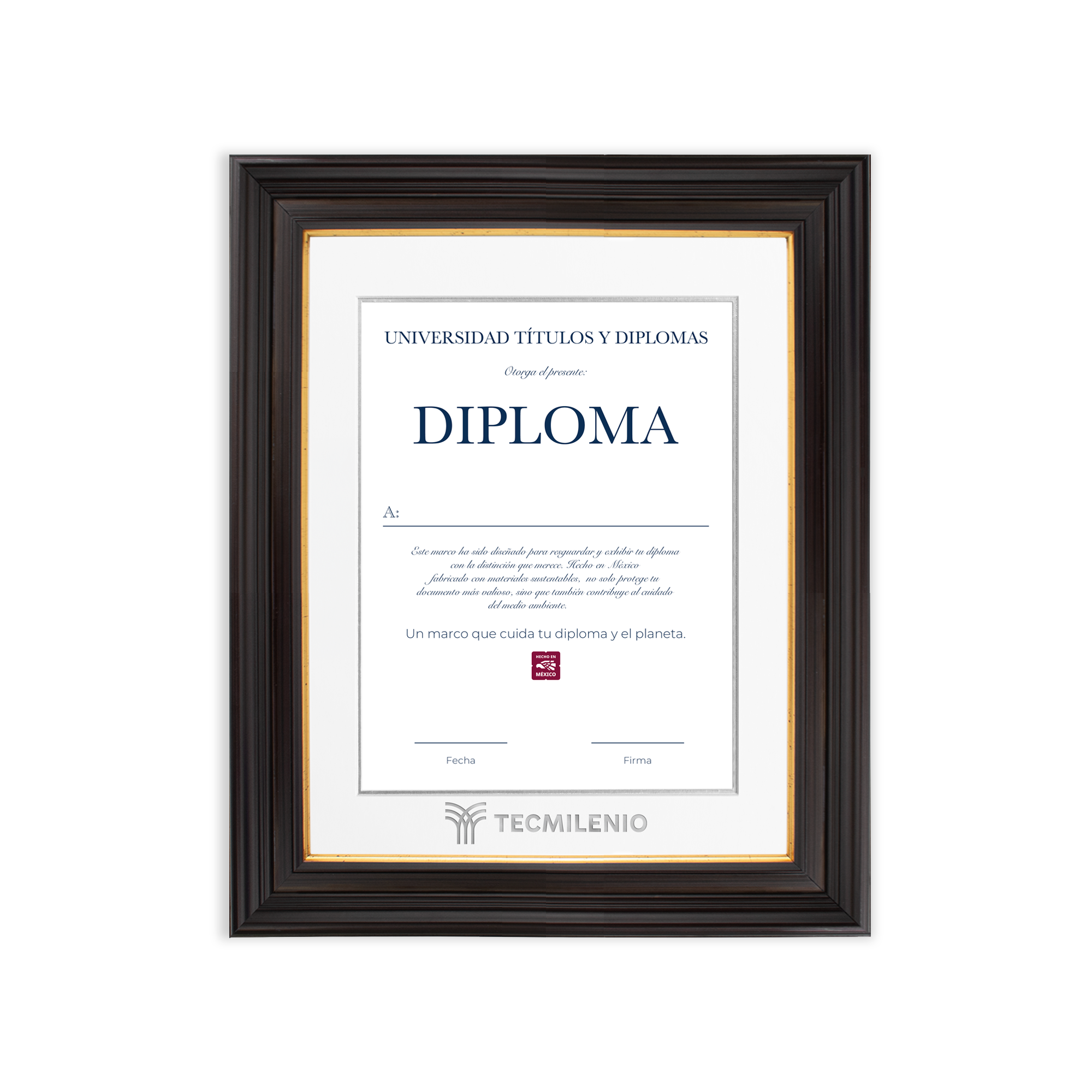Diploma oficial Tecmilenio Marco negro con filo dorado