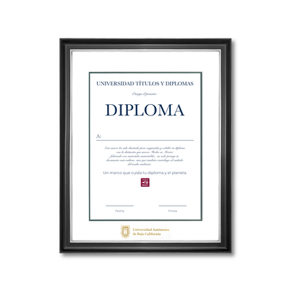 Diploma oficial UABC Marco negro con filo plateado