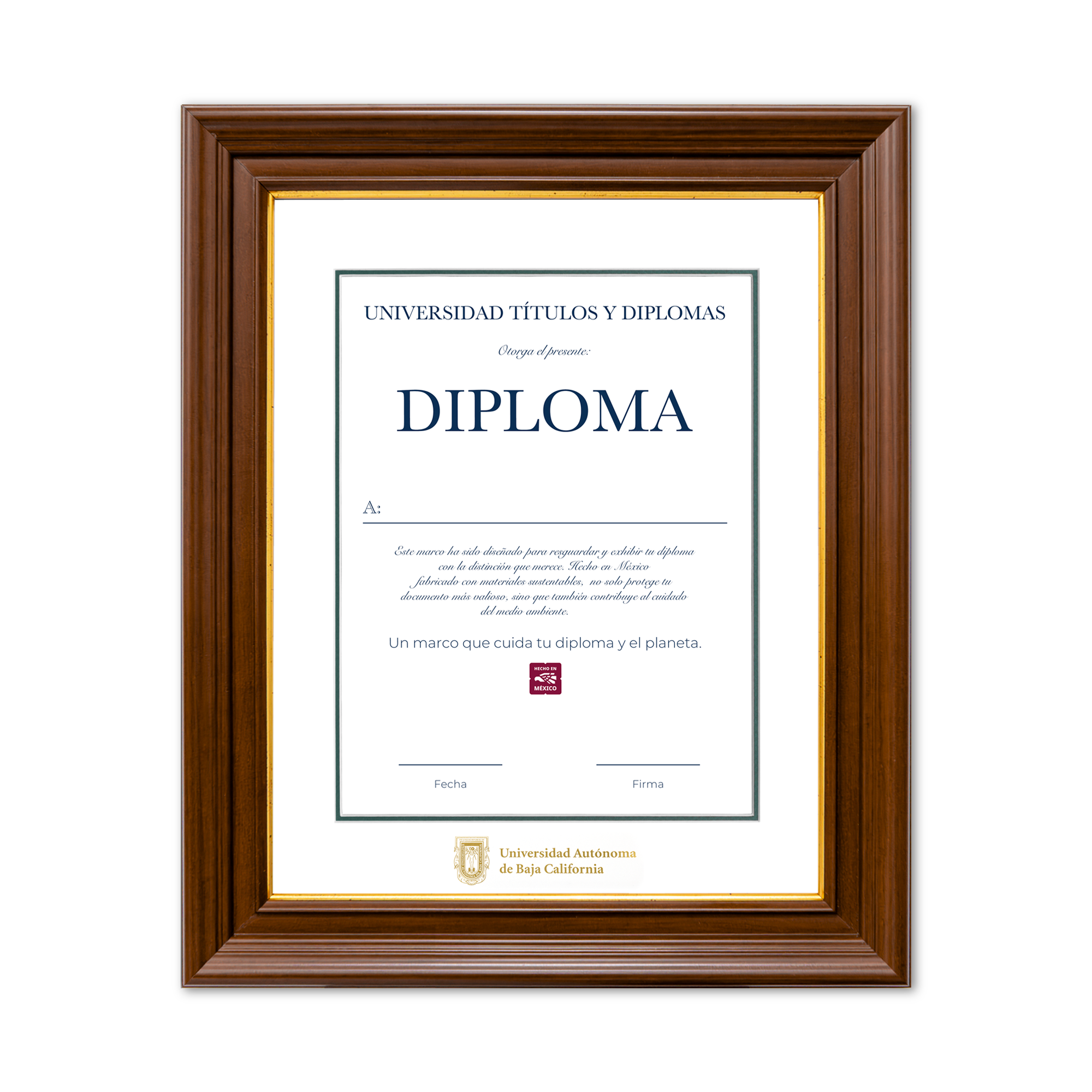 Diploma oficial UABC Marco color nogal