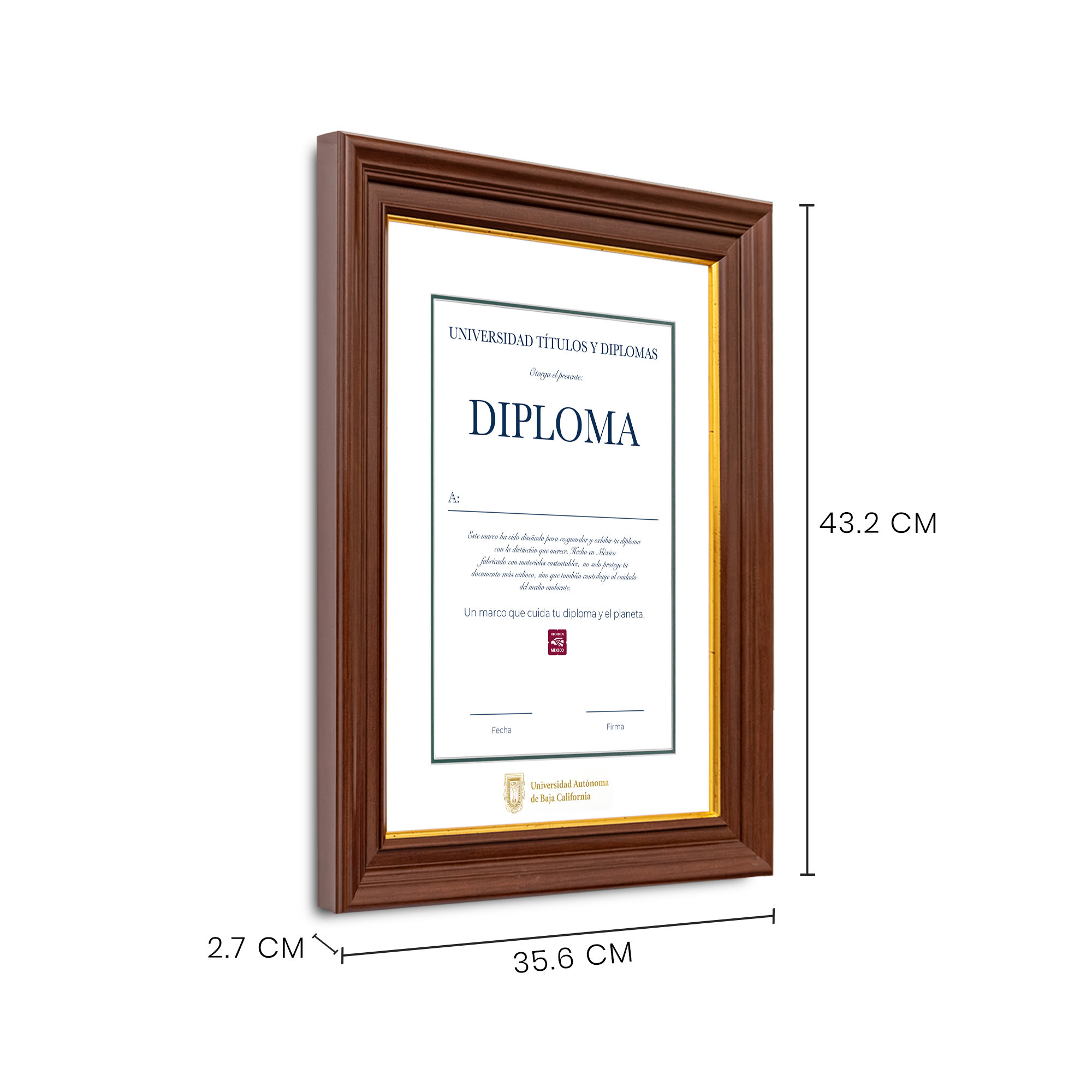 Diploma oficial UABC Marco color nogal