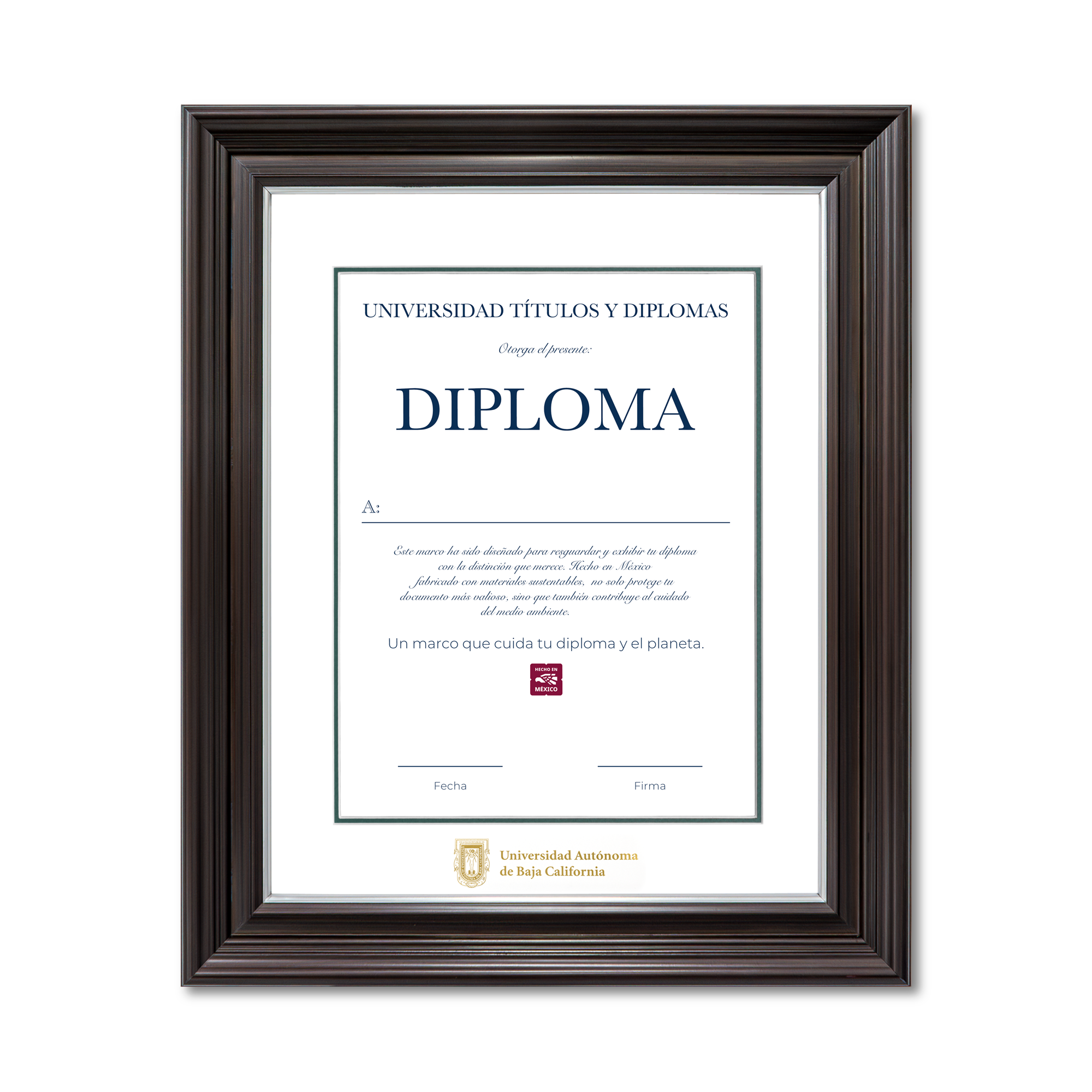 Diploma oficial UABC marco color negro
