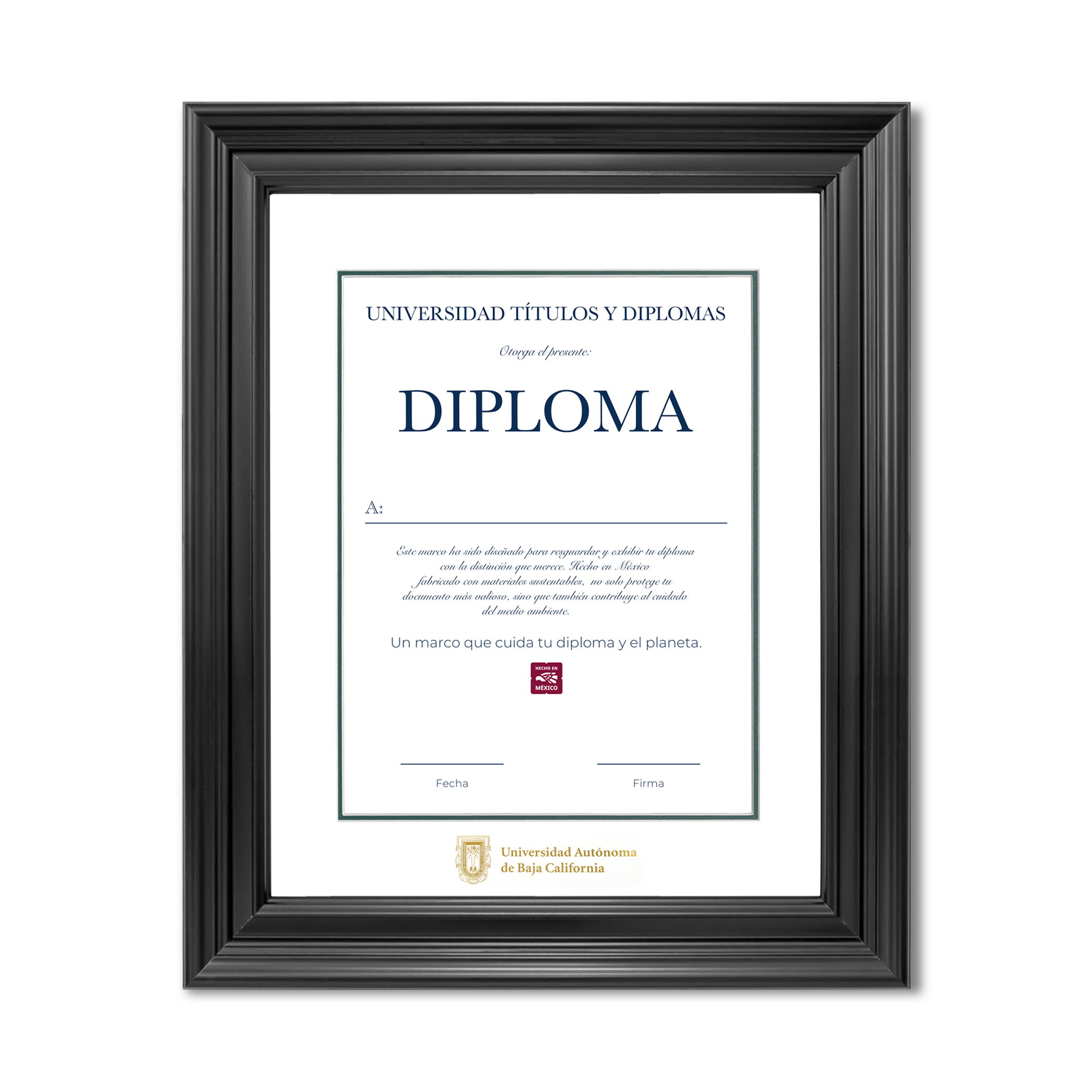 Diploma oficial UABC Marco color negro con relieves
