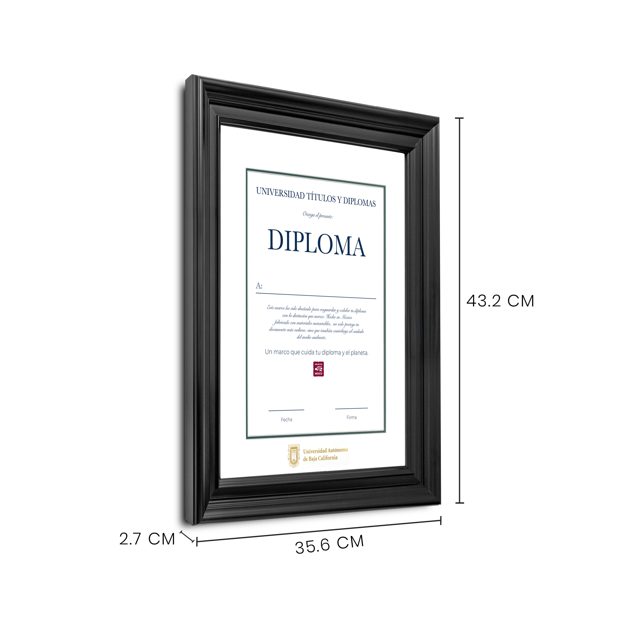 Diploma oficial UABC Marco color negro con relieves