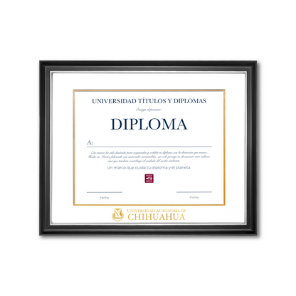 Diploma oficial UACH Marco negro con filo plateado