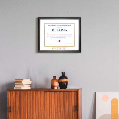 Diploma oficial UACH Marco negro con filo plateado