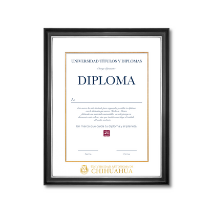Diploma oficial UACH Marco negro con filo plateado