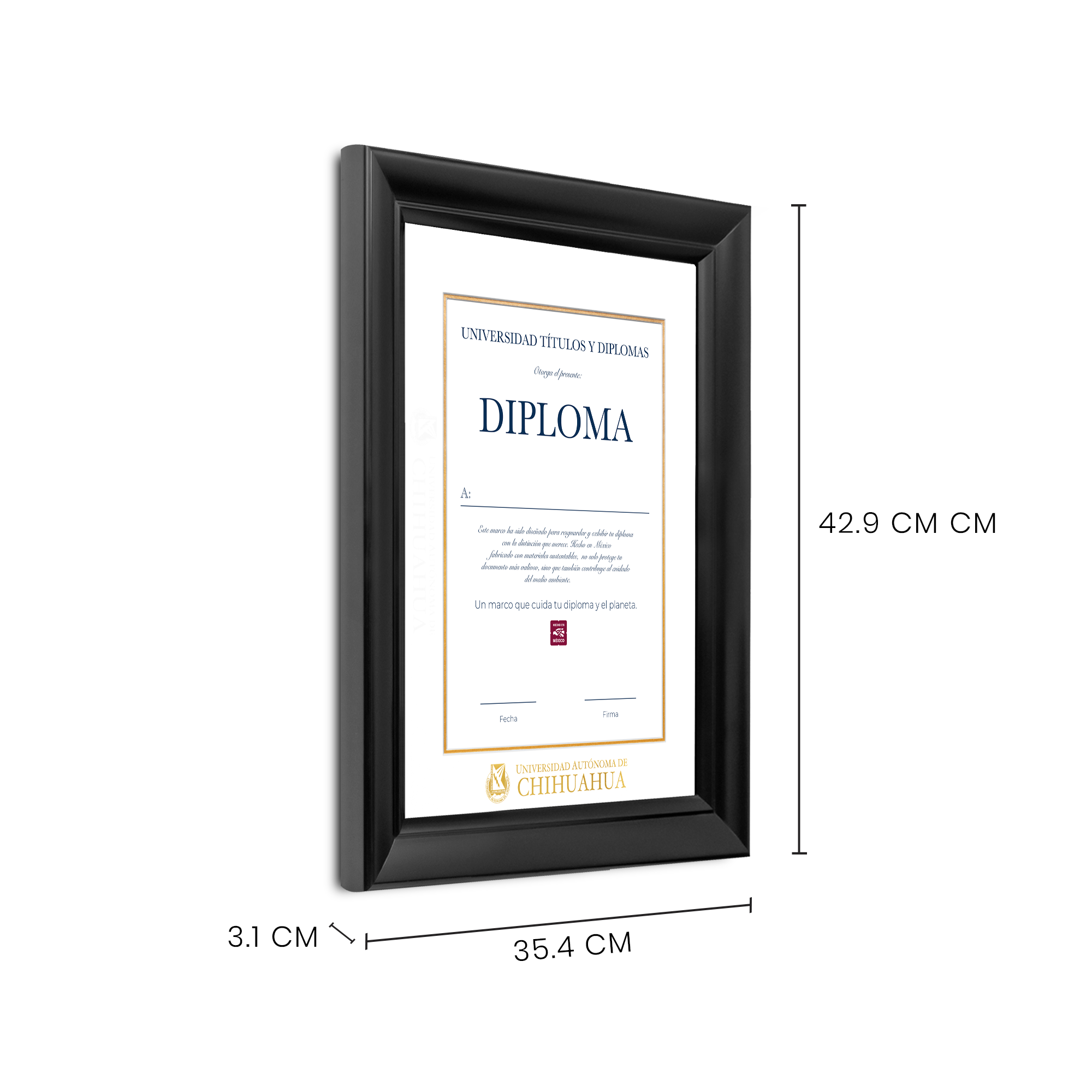 Diploma oficial UACH Marco color negro