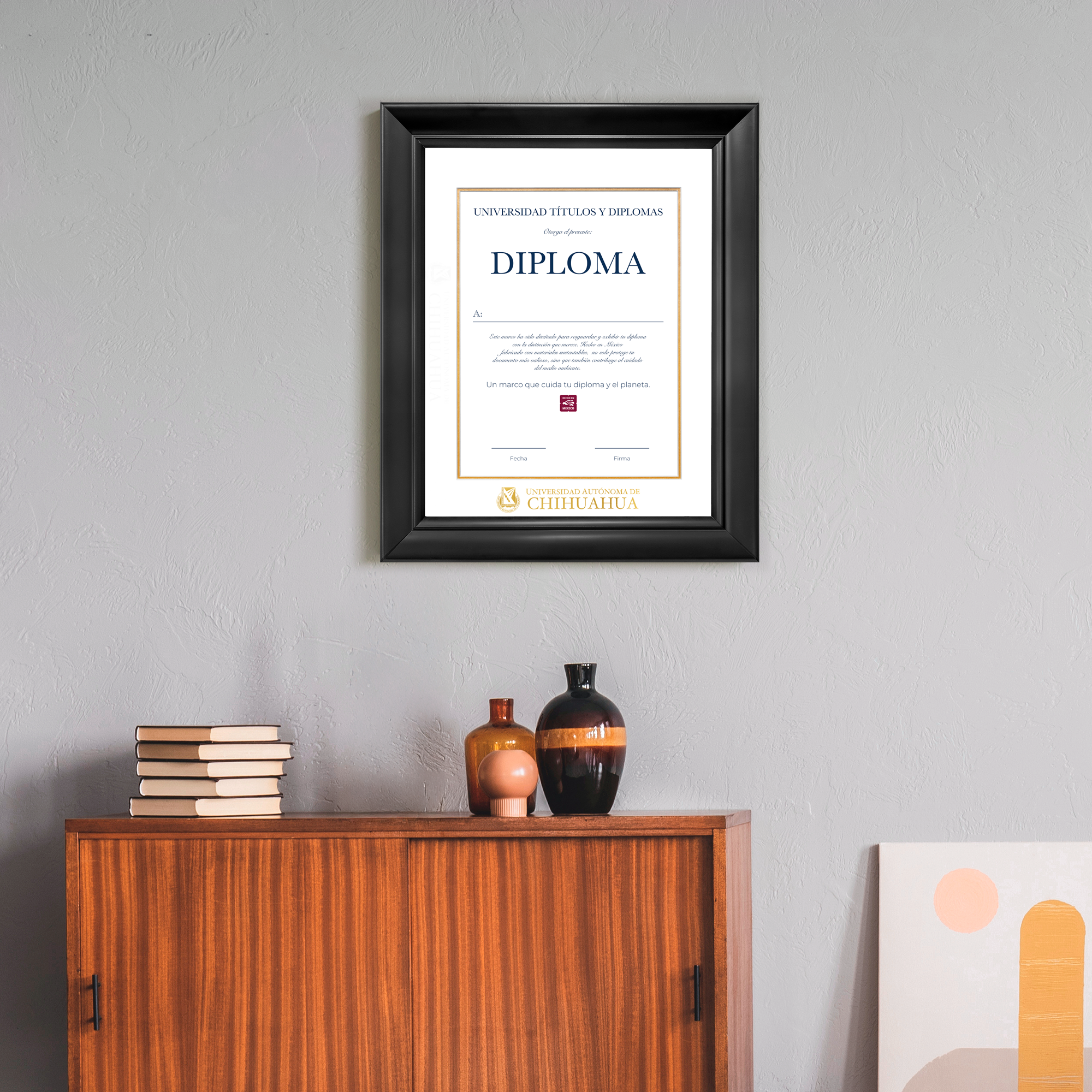 Diploma oficial UACH Marco color negro