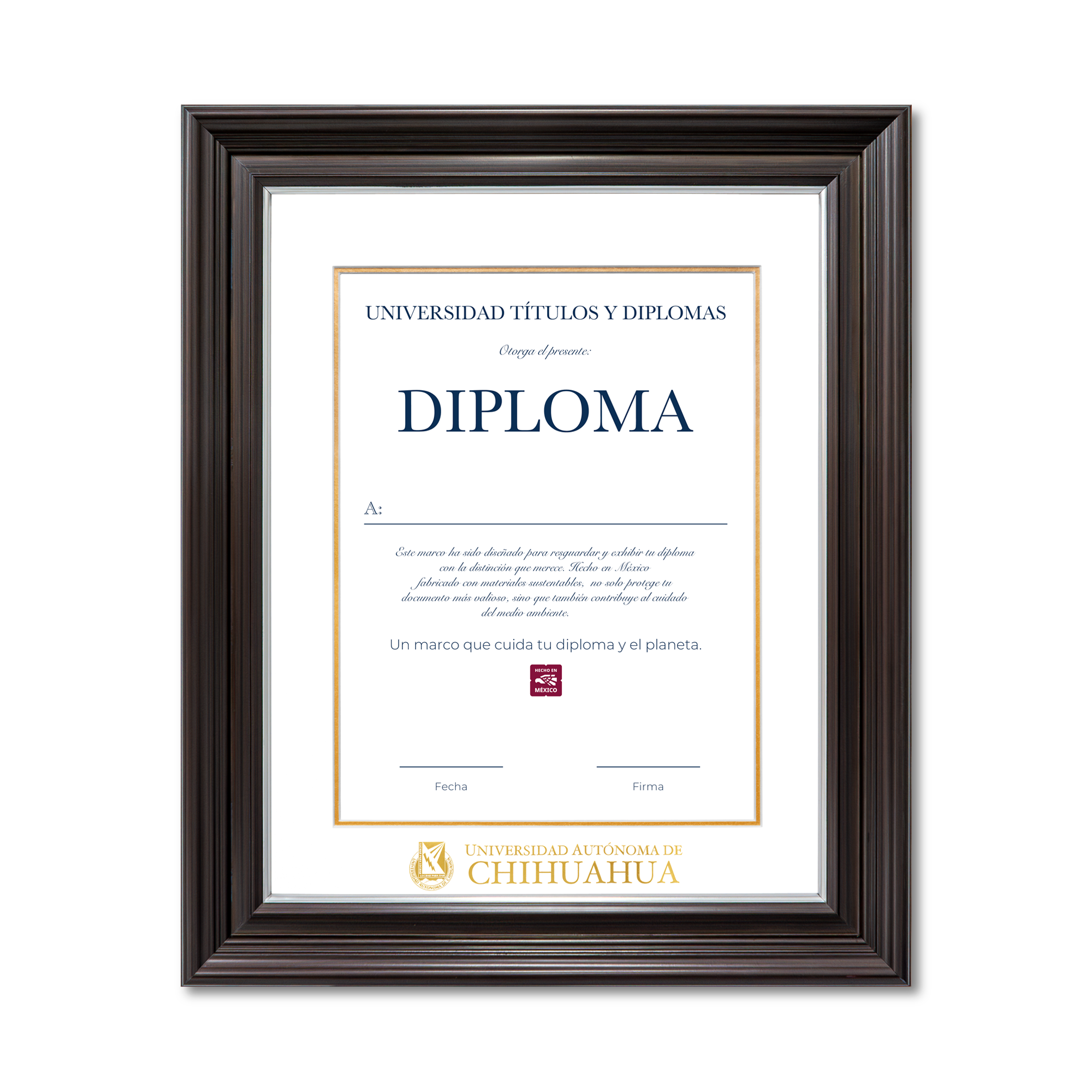 Diploma oficial UACH marco color negro
