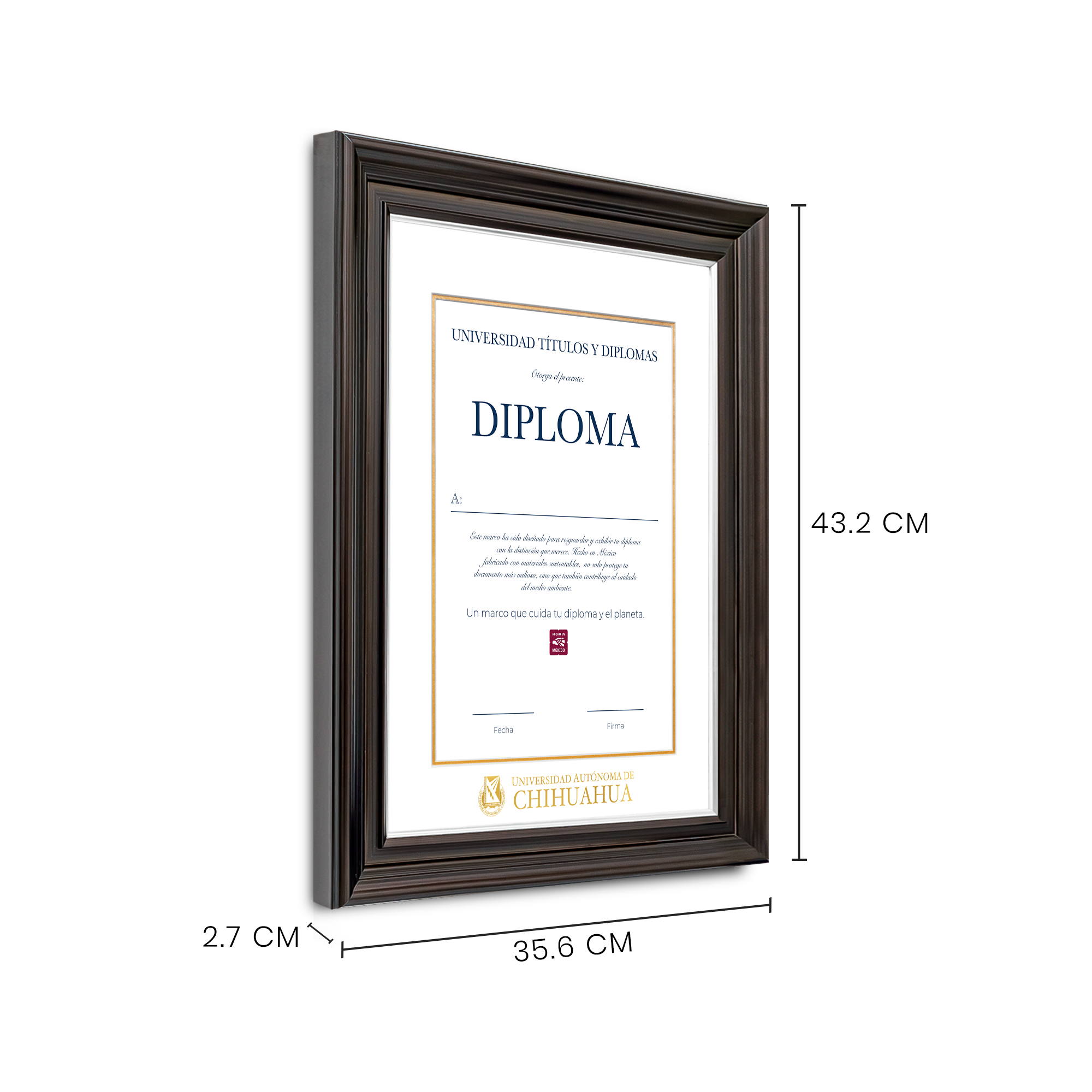 Diploma oficial UACH marco color negro