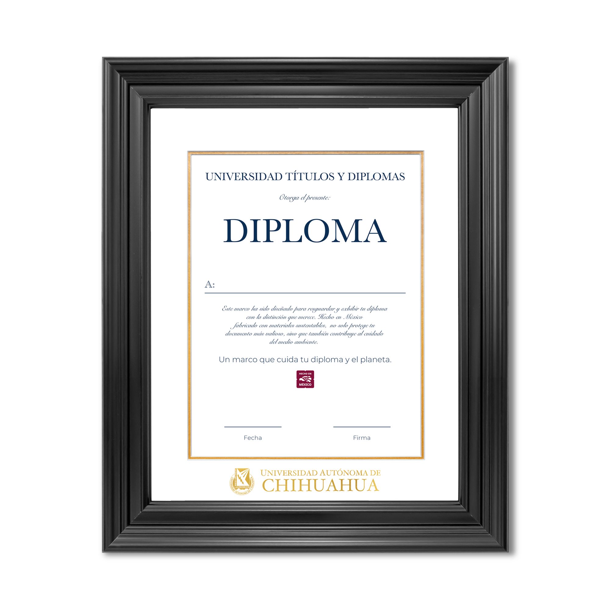 Diploma oficial UACH Marco color negro con relieves