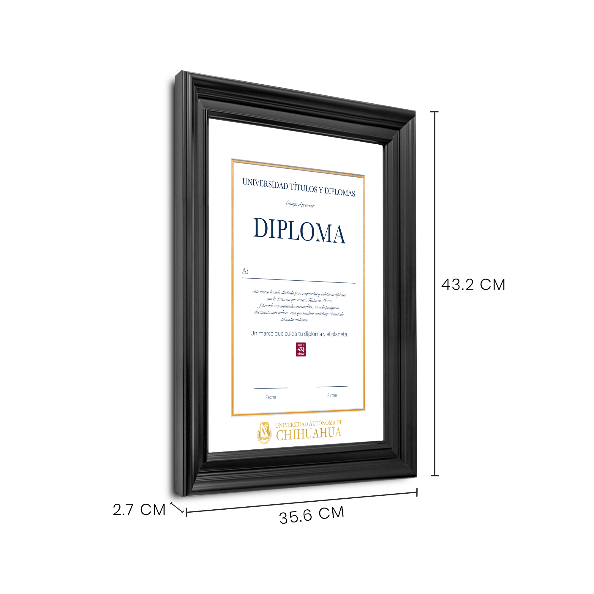 Diploma oficial UACH Marco color negro con relieves