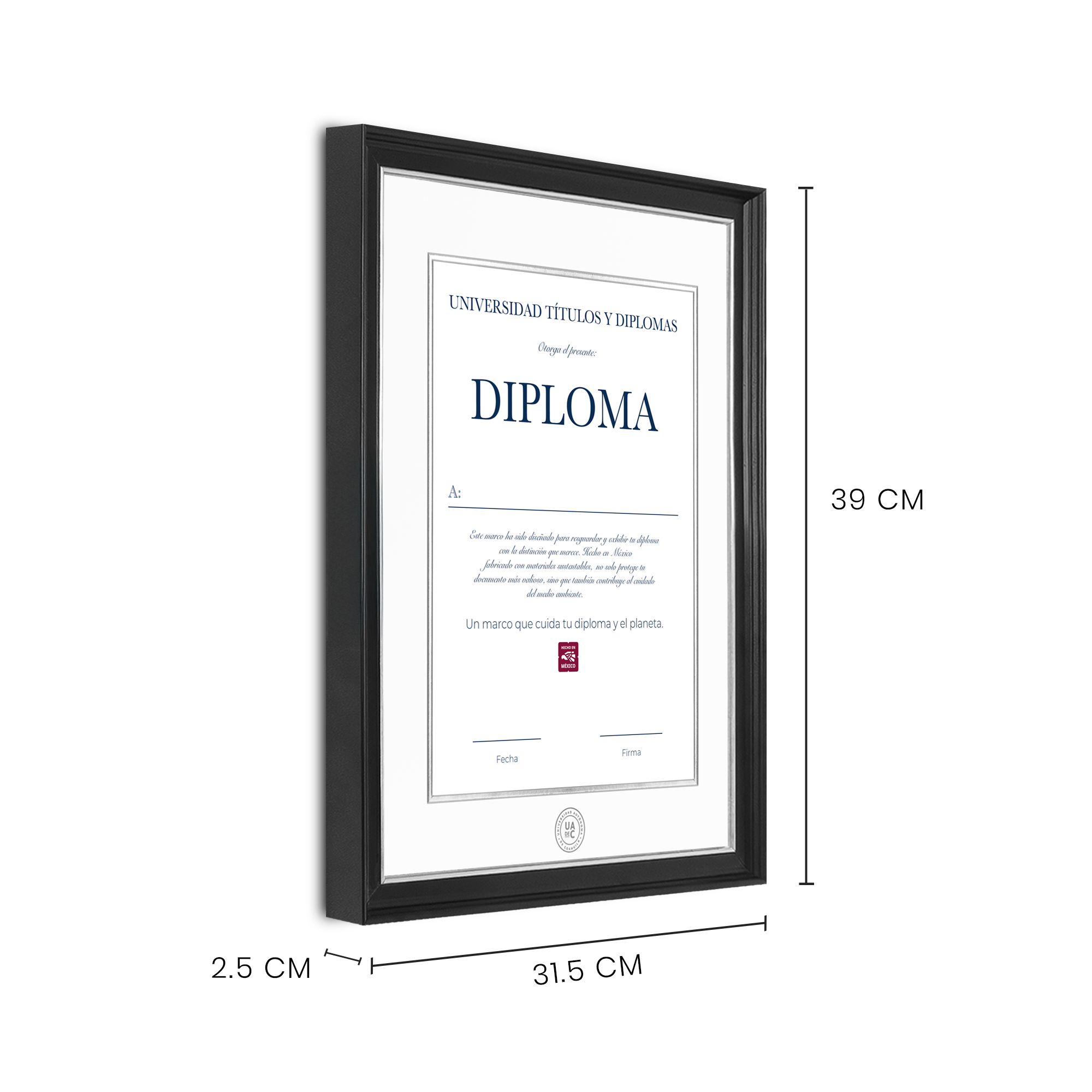 Diploma oficial UAdeC Marco negro con filo dorado
