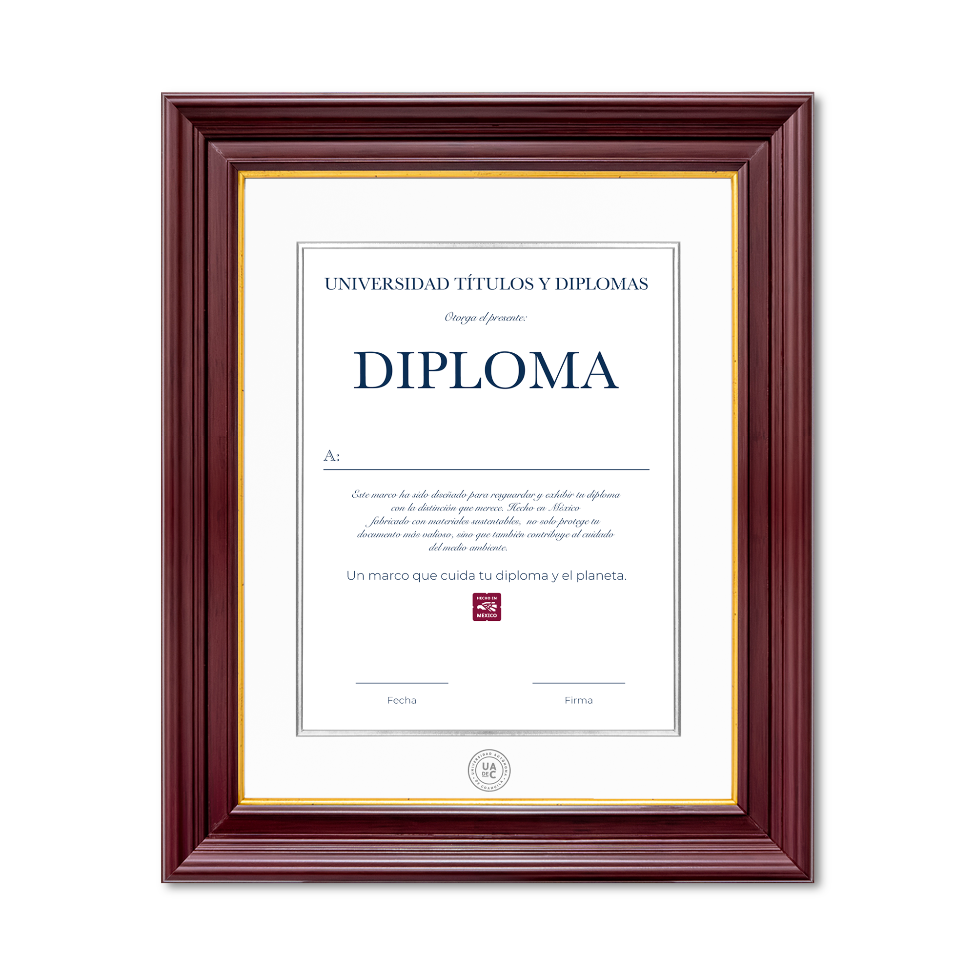 Diploma oficial UAdeC Marco con filo dorado