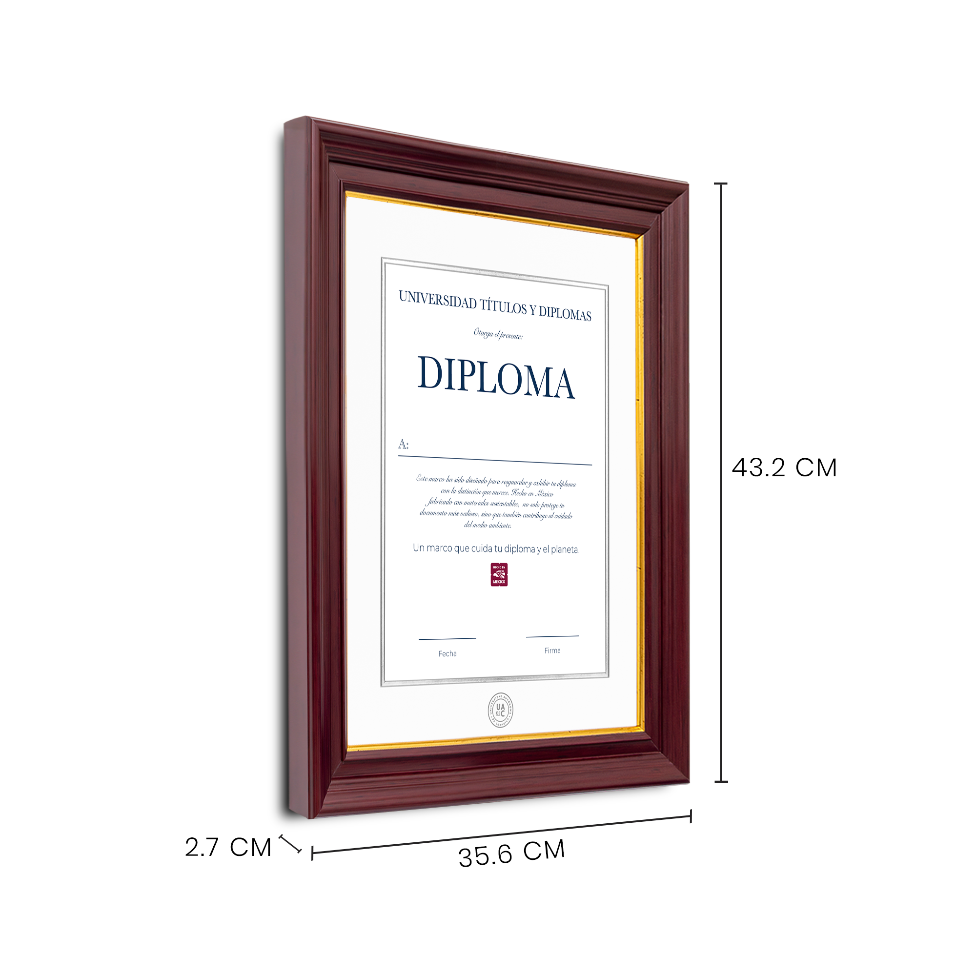 Diploma oficial UAdeC Marco con filo dorado
