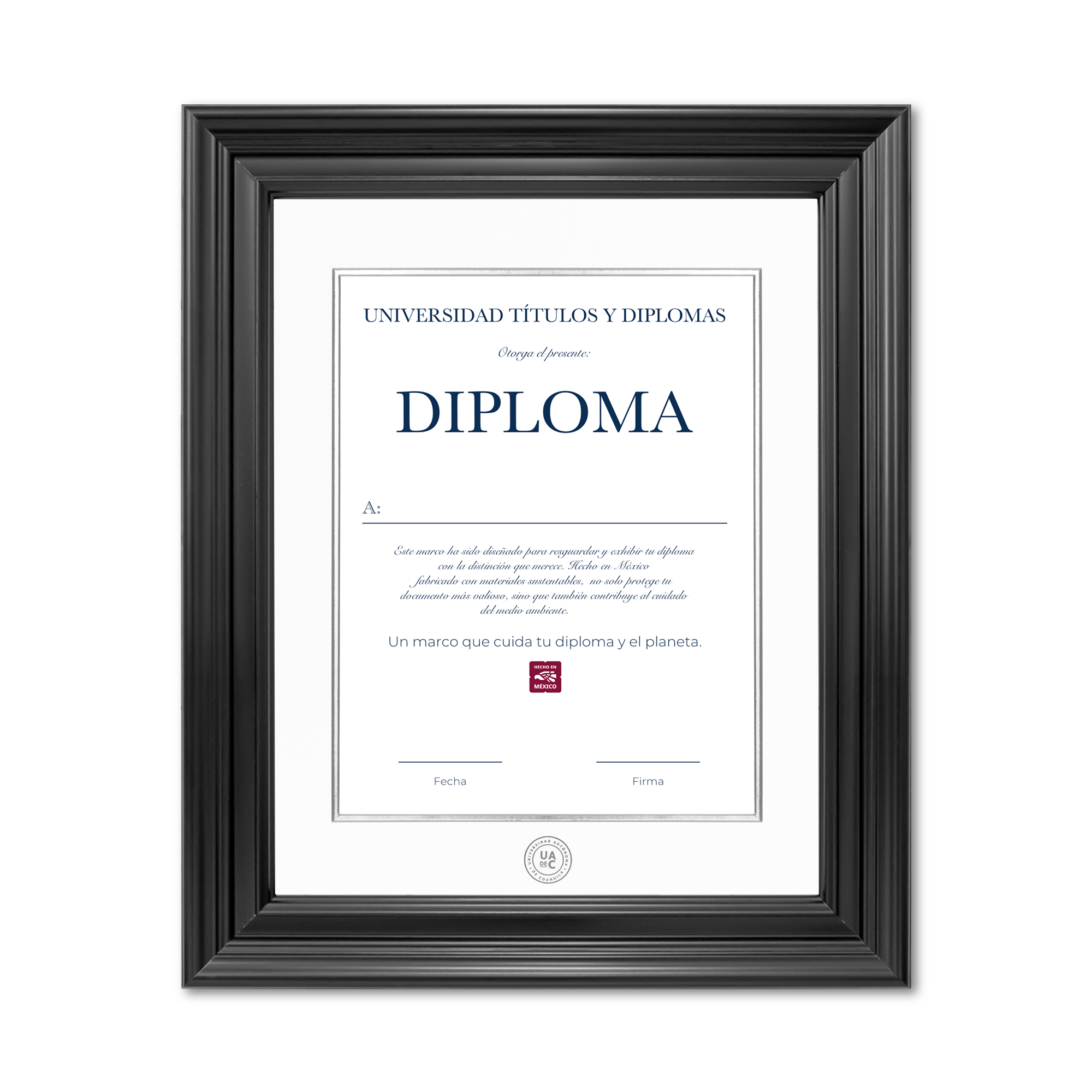 Diploma oficial UAdeC Marco color negro con relieves