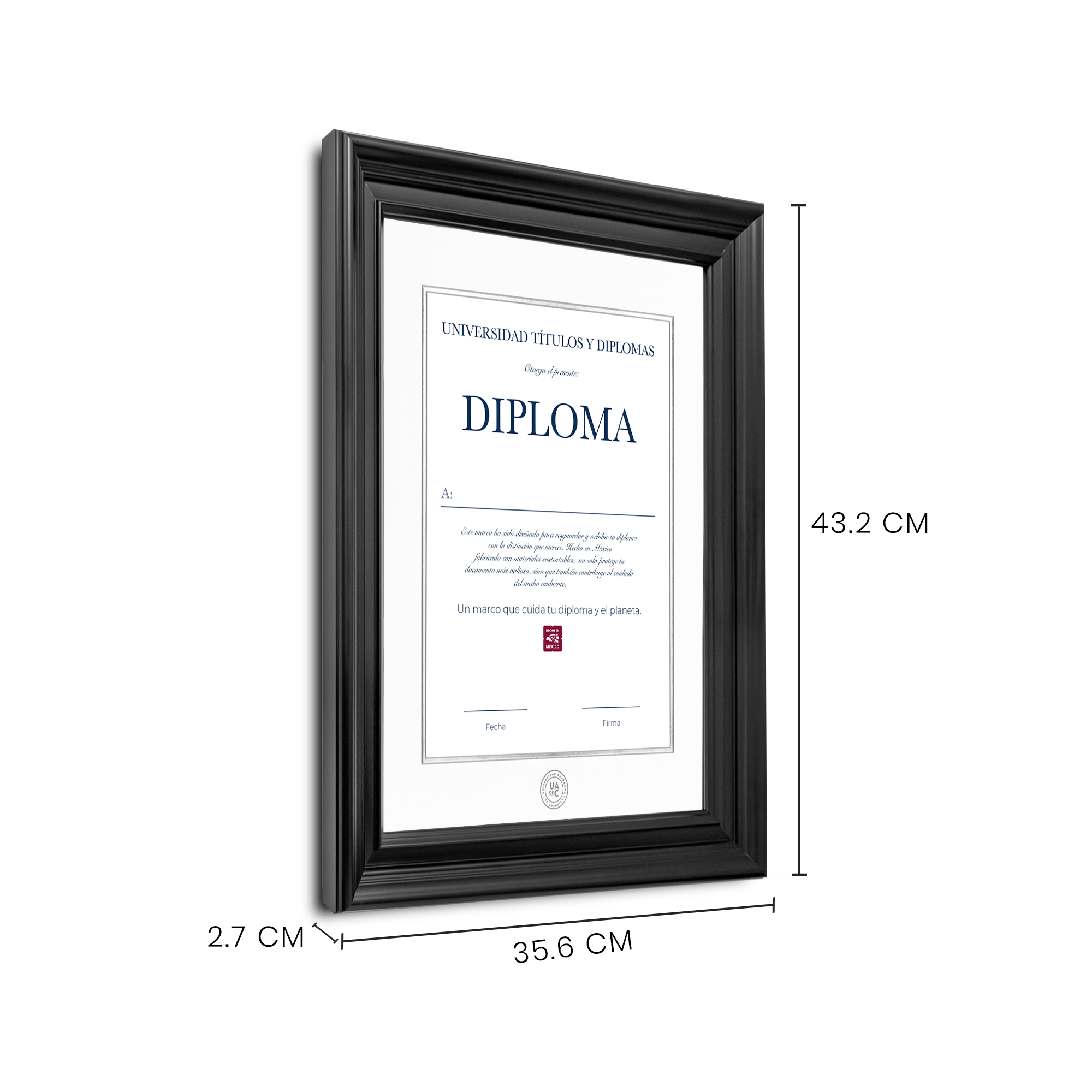 Diploma oficial UAdeC Marco color negro con relieves