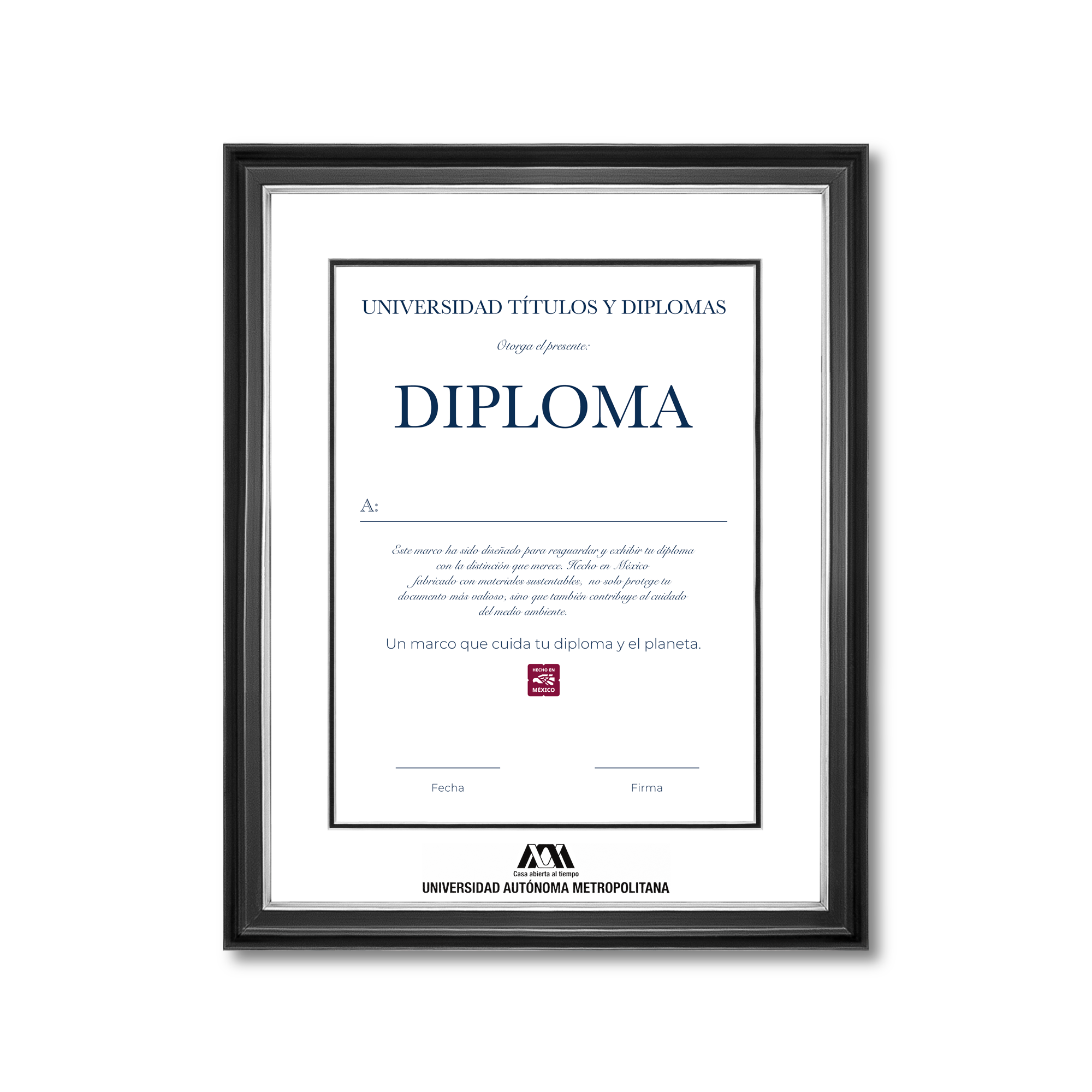 Diploma oficial UAM Marco negro con filo plateado