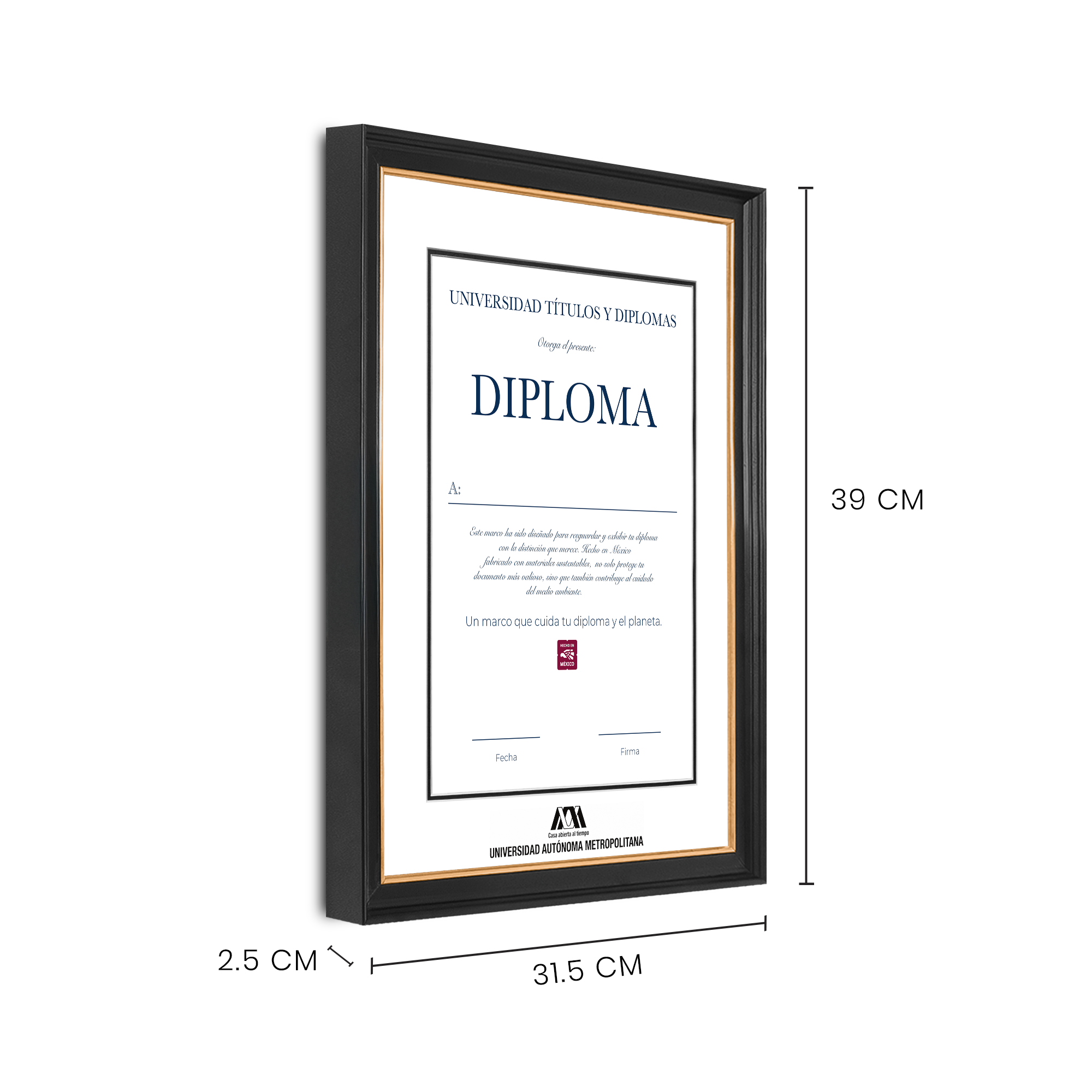 Diploma oficial UAM Marco negro con filo dorado