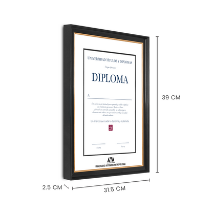 Diploma oficial UAM Marco negro con filo dorado