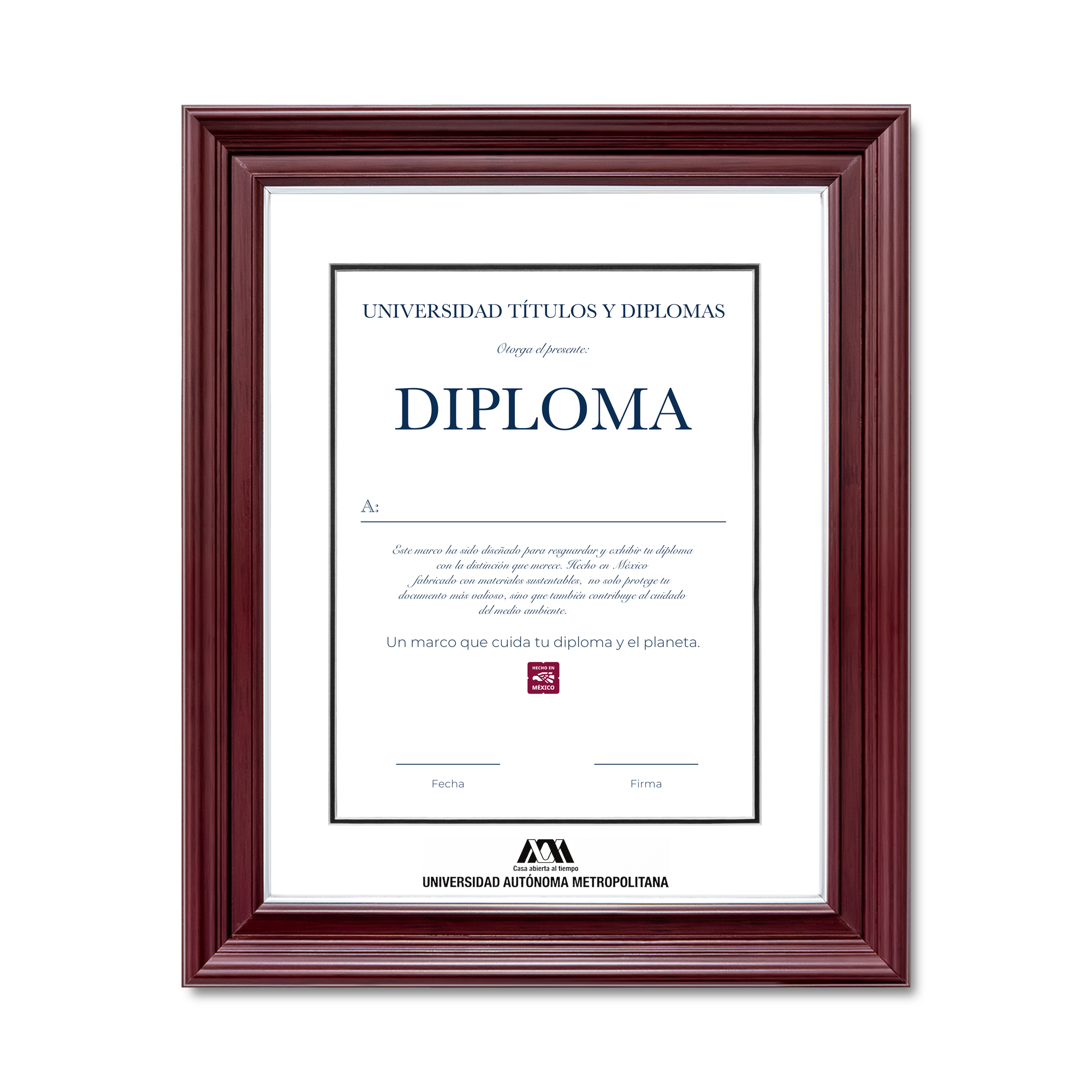 Diploma oficial UAM marco color nogal