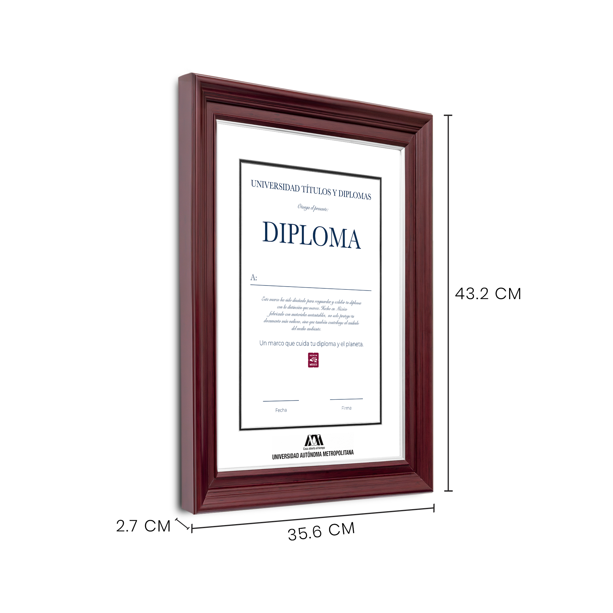 Diploma oficial UAM marco color nogal