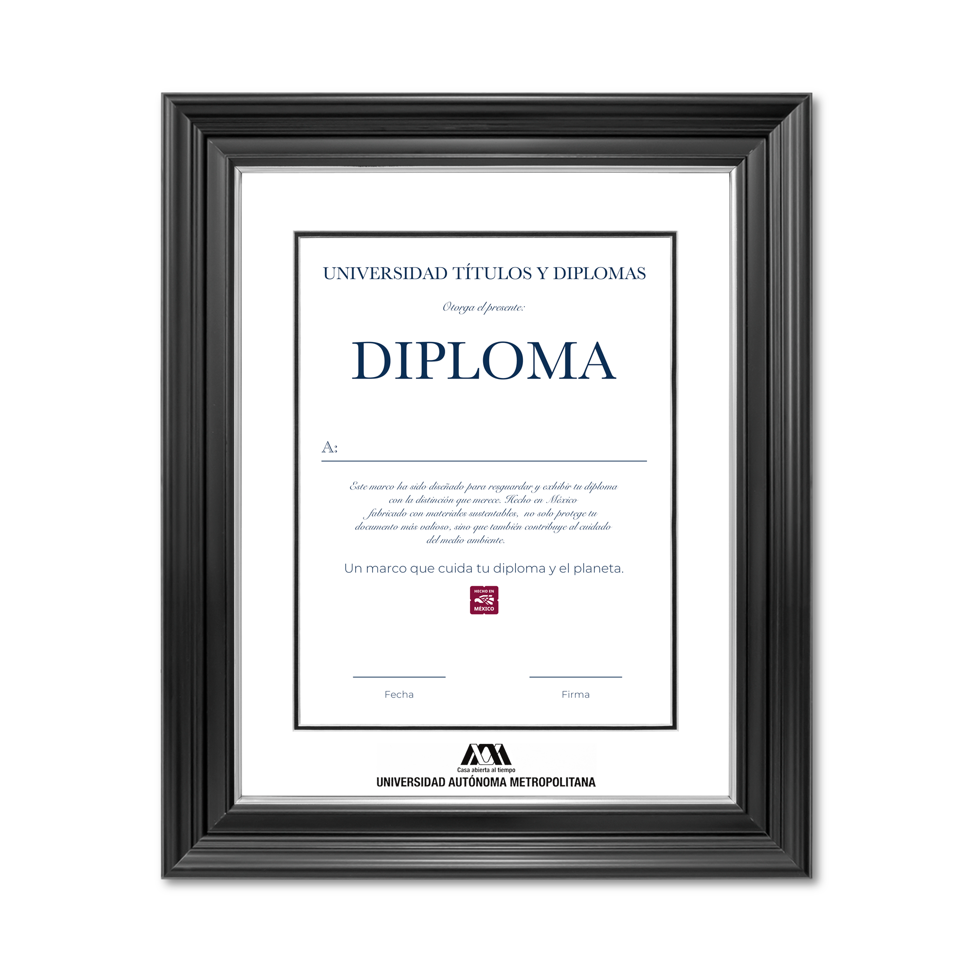 Diploma oficial UAM Marco negro con filo dorado