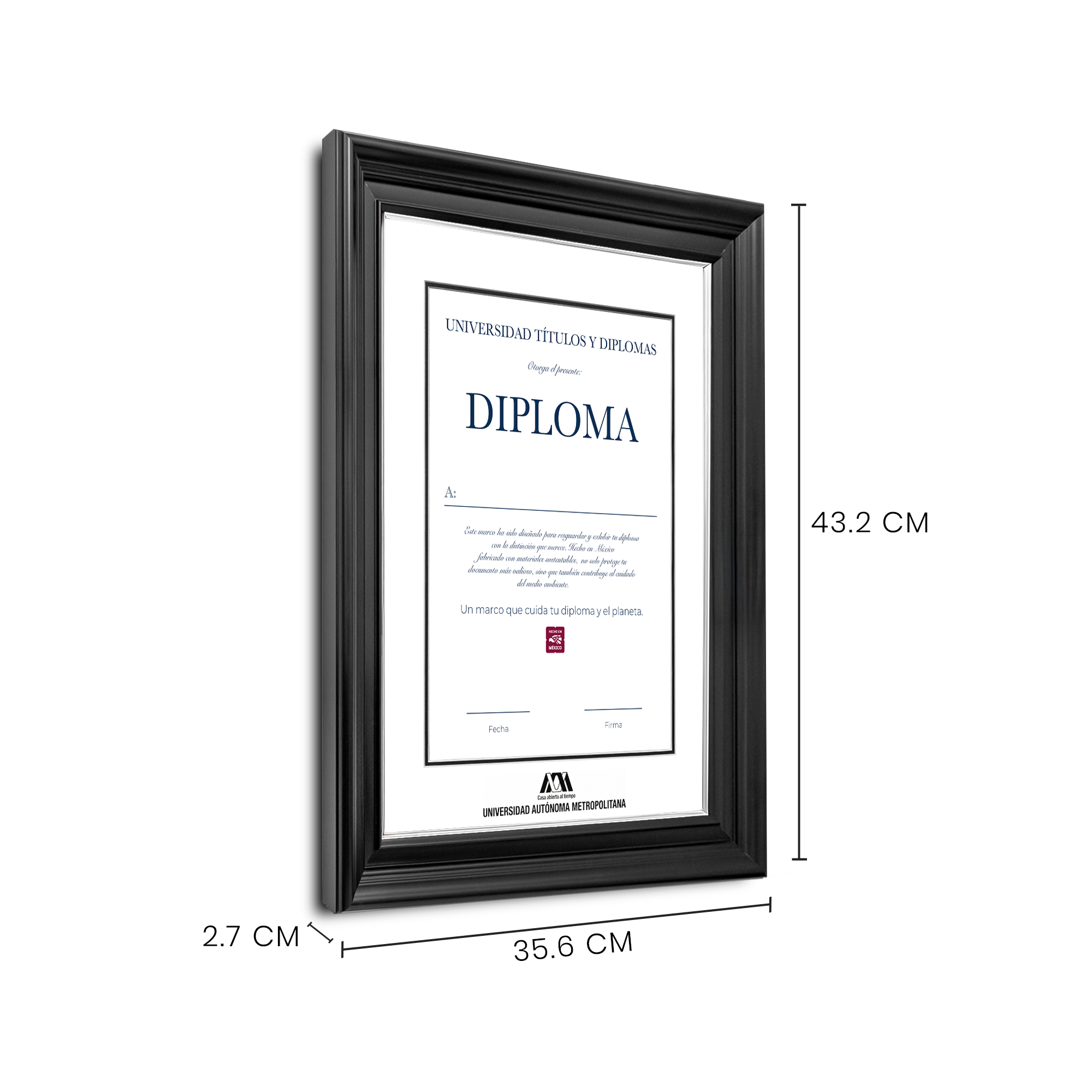 Diploma oficial UAM Marco negro con filo dorado