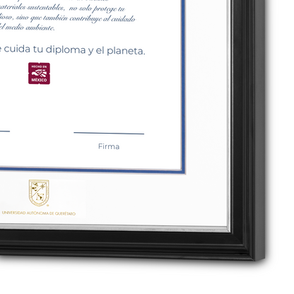 Diploma oficial UAQ Marco negro con filo plateado