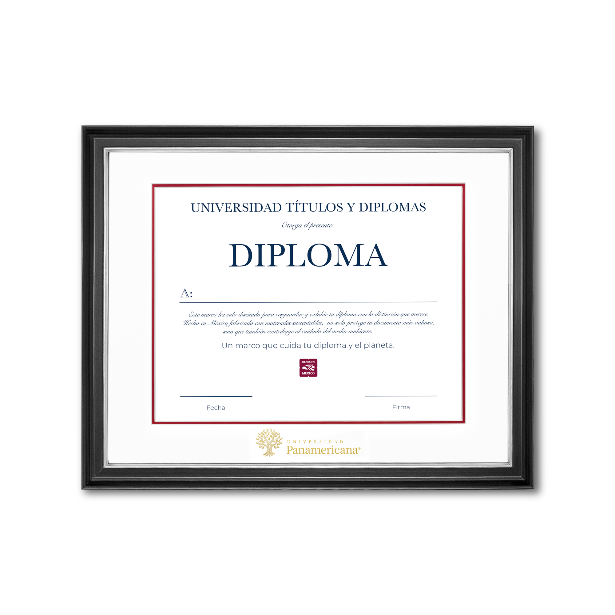 Diploma oficial UP Marco negro con filo plateado
