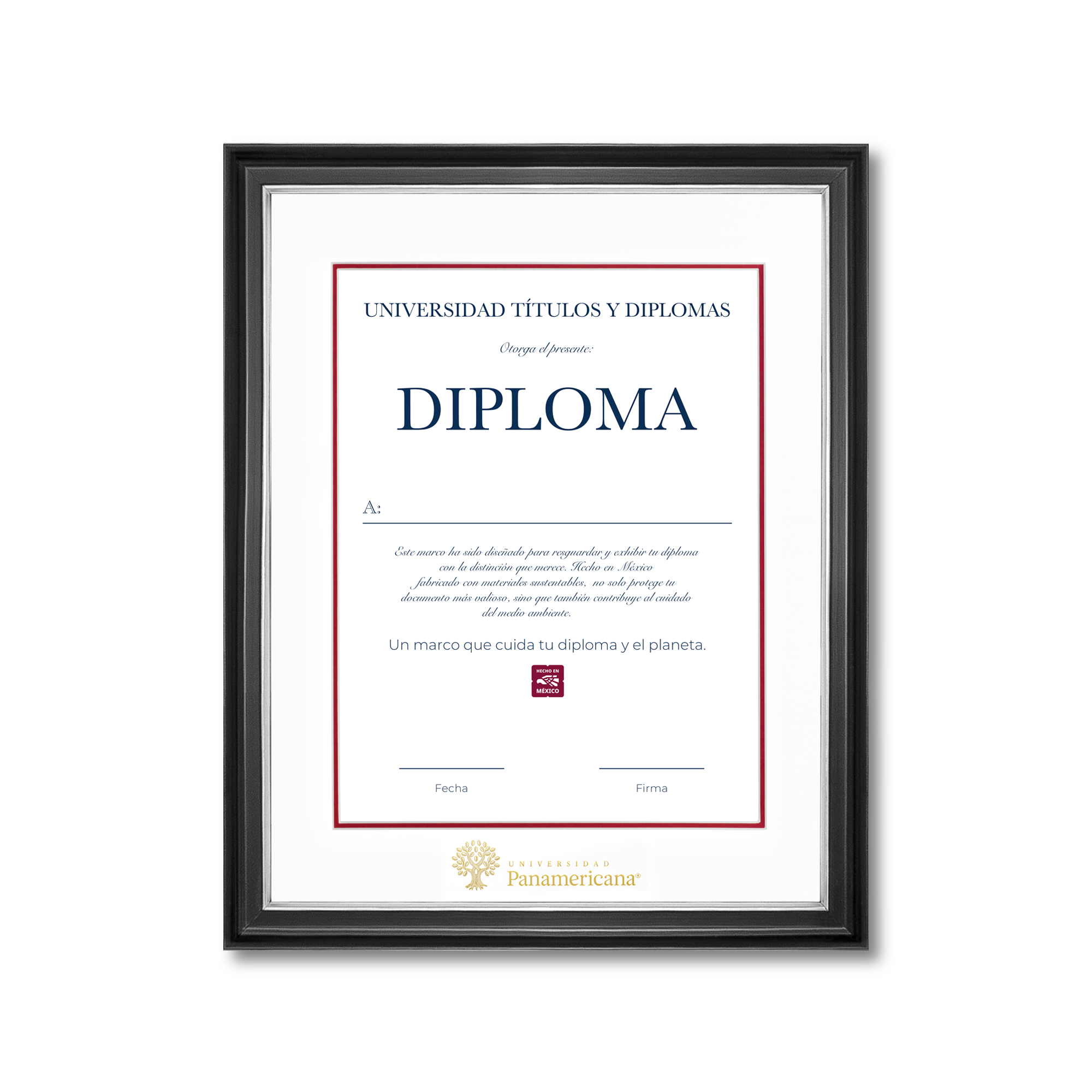 Diploma oficial UP Marco negro con filo plateado