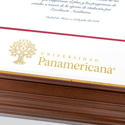 Marco Oficial para Título de la Universidad Panamericana® en Color Nogal con Filo Dorado