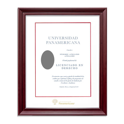 Marco Oficial para Título de la Universidad Panamericana® en Color Caoba con Filo Plata