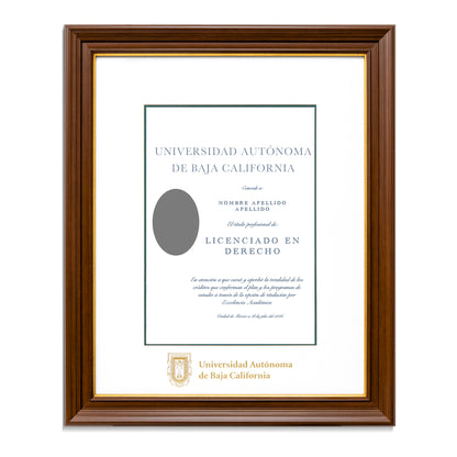 Marco Oficial UABC® en Color Nogal y Filo en Color Dorado, Para Título Universitario