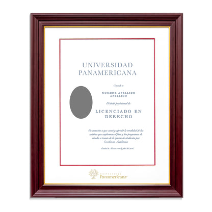 Marco Oficial para Título de la Universidad Panamericana® en Color Caoba con Filo Dorado