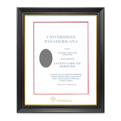 Marco Oficial para Título de la Universidad Panamericana® en Color Negro con Filo Dorado