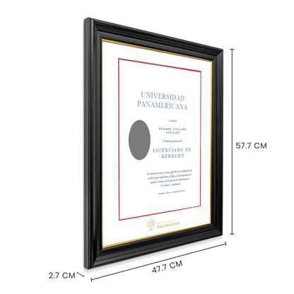 Marco Oficial para Título de la Universidad Panamericana® en Color Negro con Filo Dorado