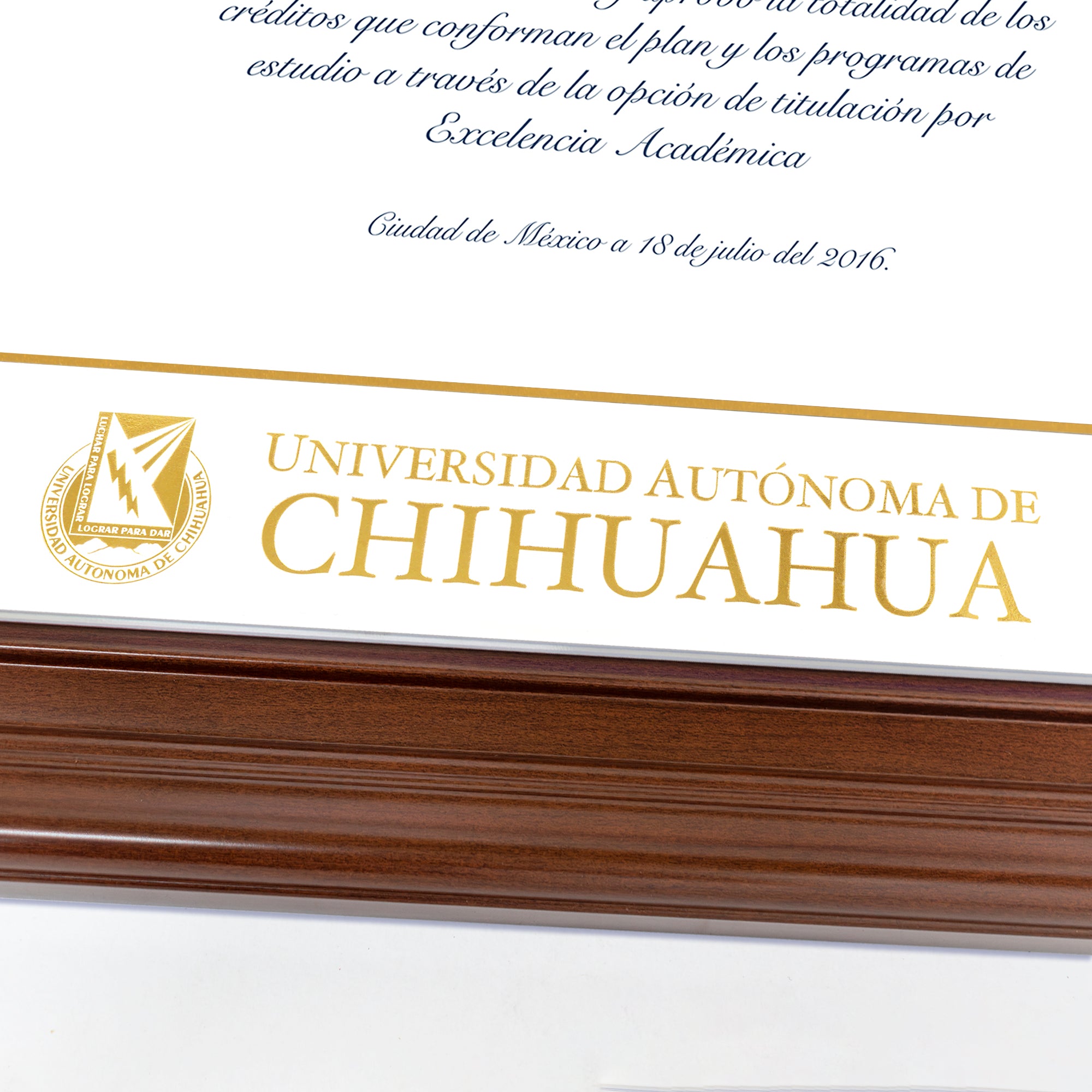 Marco Oficial en Color Nogal con Filo Plata para Universidad UACH