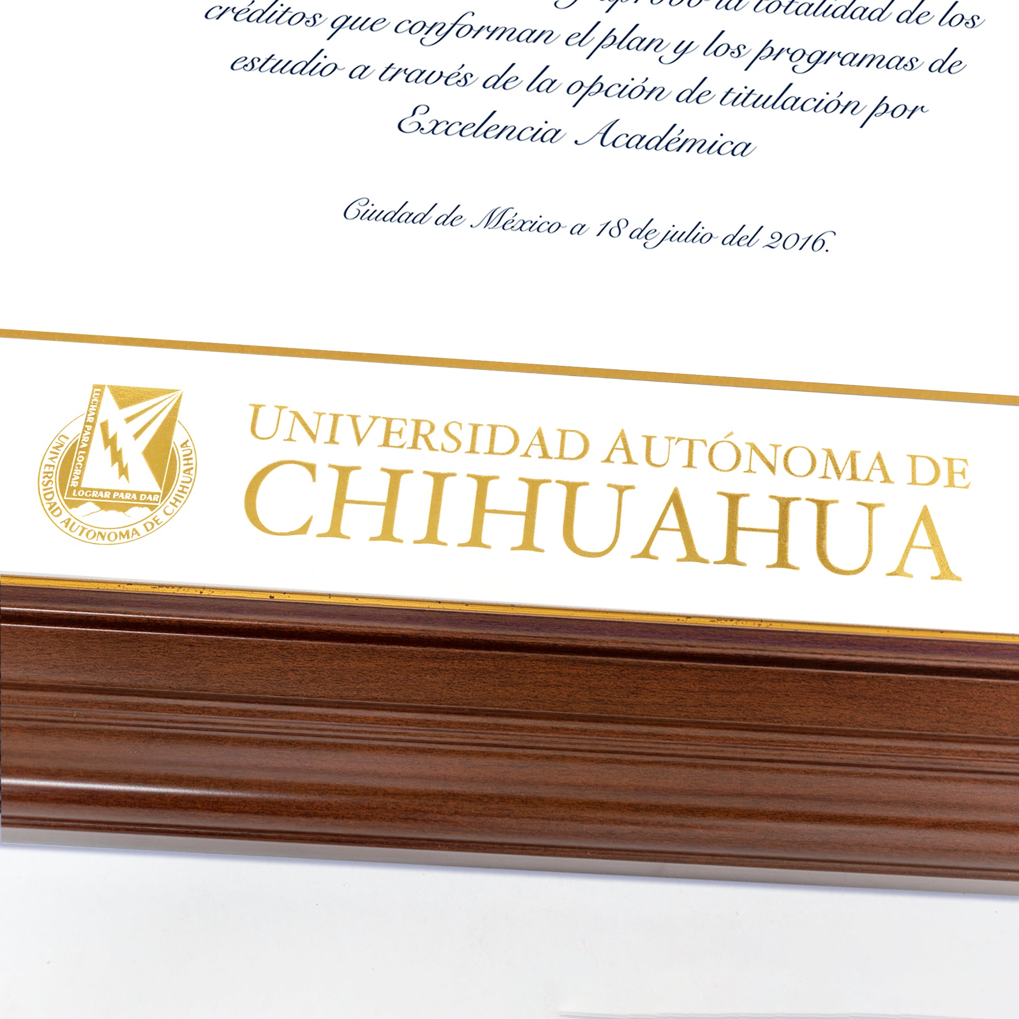 Marco Oficial en Color Nogal con Filo Dorado para Universidad UACH