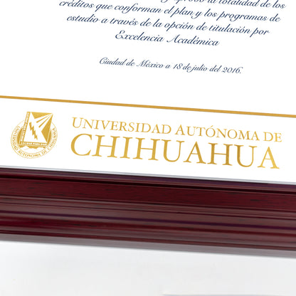 Marco Oficial en Color Caoba con Filo Plata para Universidad UACH