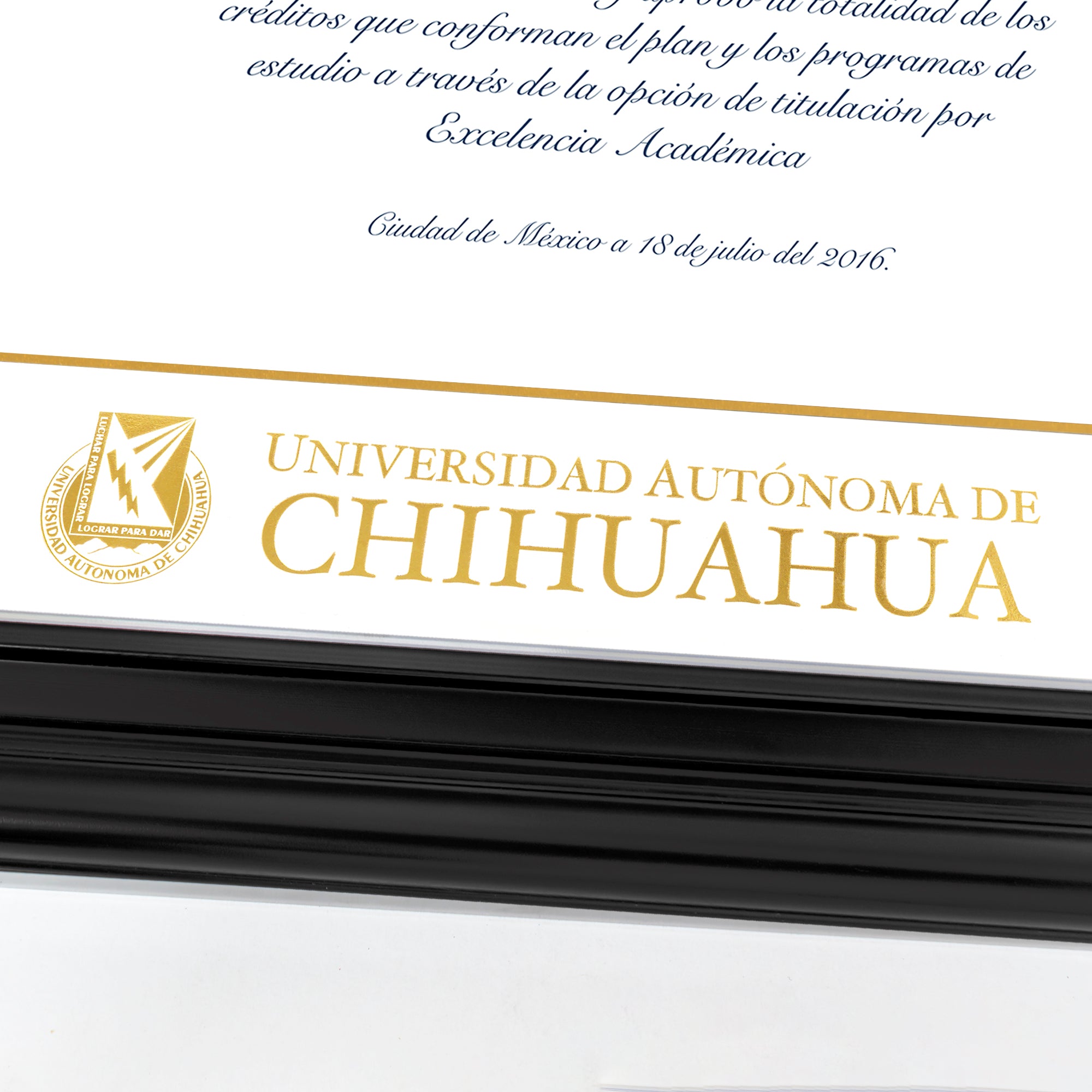 Marco Oficial en Color Negro con Filo Plata para Universidad UACH
