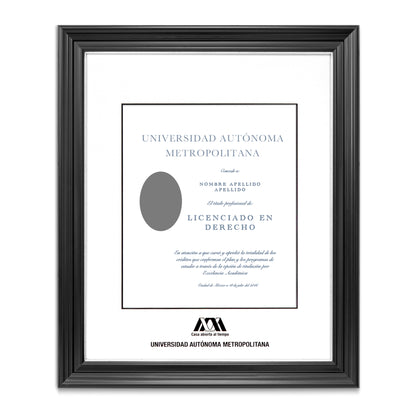 Marco Oficial UAM® en Color Negro con Relieves y Filo Plata, Para Título Universitario