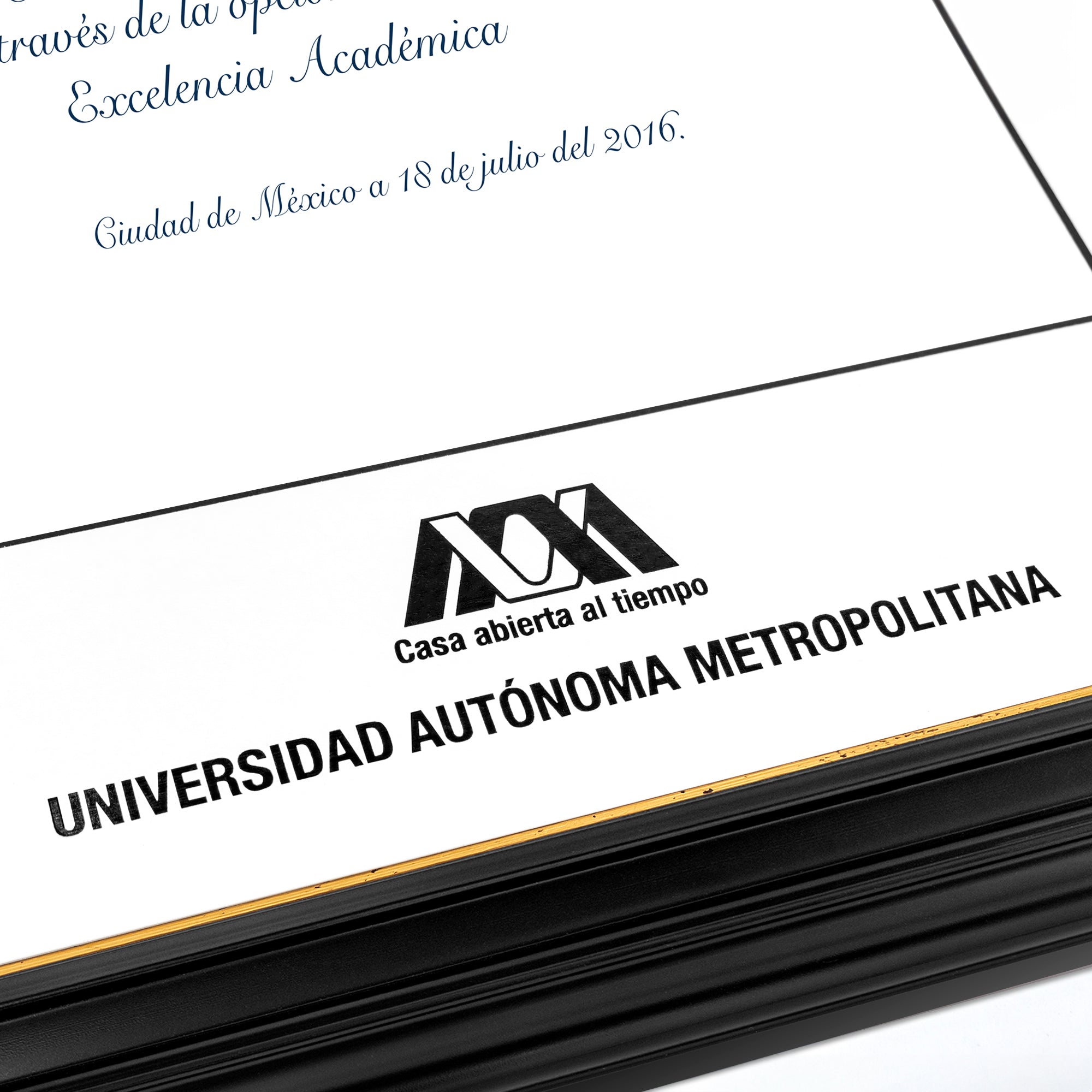 Marco Oficial UAM® en Color Negro con Relieves y Filo Color Dorado, Para Título Universitario