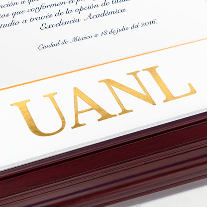 Marco Oficial en Color Caoba con Filo Plata para Universidad UANL