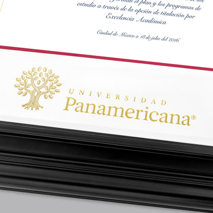 Marco Oficial para Título de la Universidad Panamericana® en Color Negro con Relieves